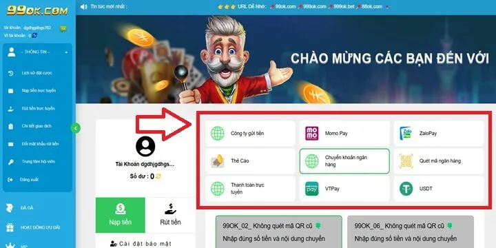 Phương thức nạp tiền 99OK đang hỗ trợ