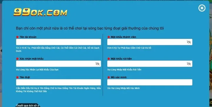 Hướng dẫn tạo tài khoản chơi game Vòng quay may mắn 99OK